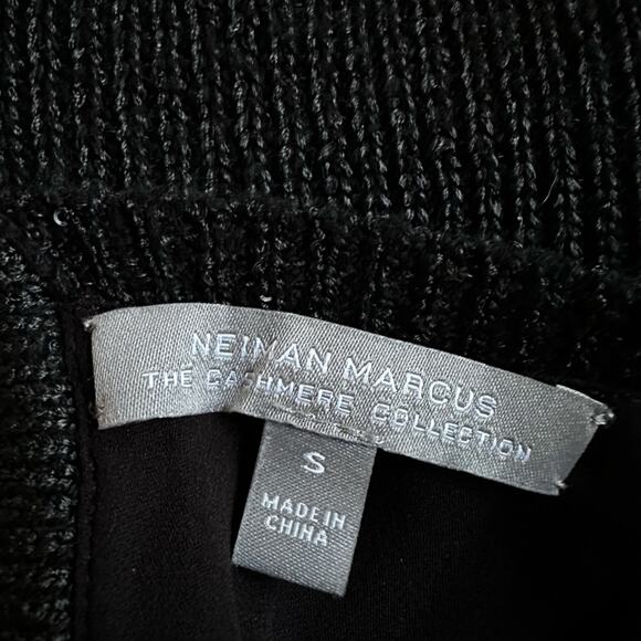 Neiman Marcus 100% Cashmere Black Sparkle Sweater Silk Liner Peekaboo 3/4 Sleeve - Picture 4 of 10